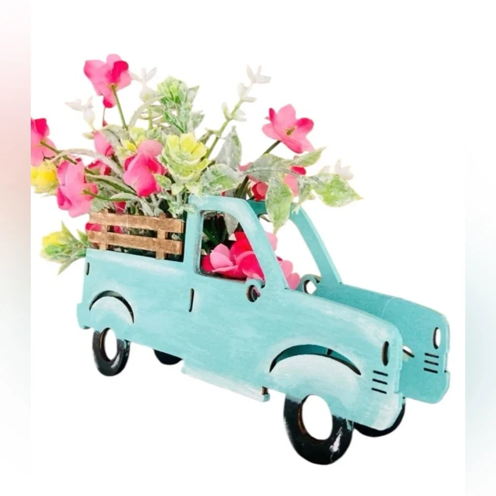 New! Artisan created wooden pickup truck with florals farmhouse flowers decor